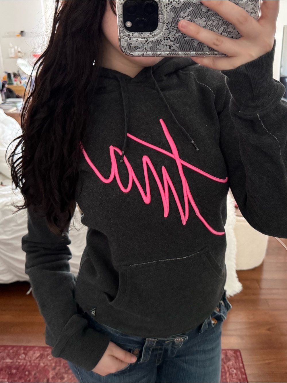 Vintage TNA Hoodie with Neon Pink Script Logo